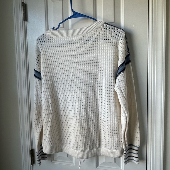 Lou & Grey Striped Pointelle Drawstring Sweater Small - Picture 4 of 4